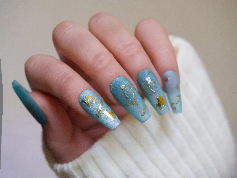 Pastel nail gel shades-Gold planisphere nail sticker