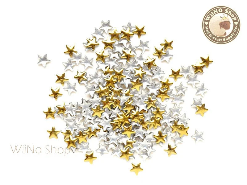 Crystal nail art toppers-5mm Gold Star Metal Studs - 100 pcs