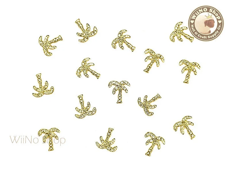 UV-cured nail gel-Gold Large Palm Tree Metal Studs - 10 pcs