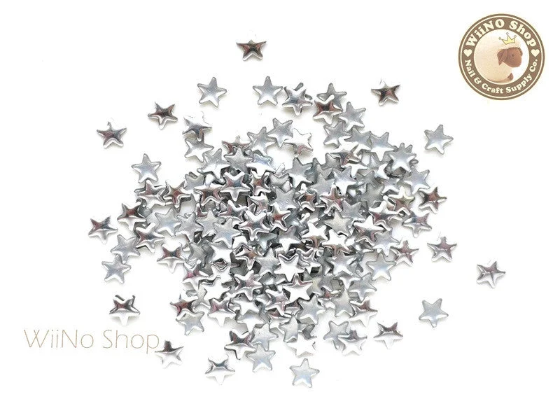 Glitter nail art designs-5mm Silver Star Metal Studs - 100 pcs