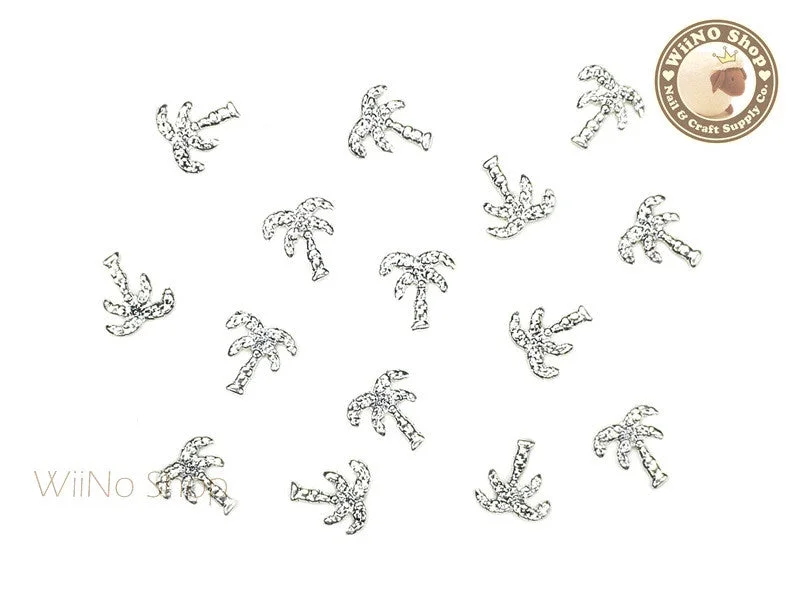 Professional nail acrylic powder-Silver Large Palm Tree Metal Studs - 10 pcs