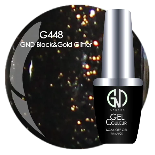 Dual-tone nail gel shades-GND BLACK & GOLD GLITTER GND G448 ONE STEP GEL