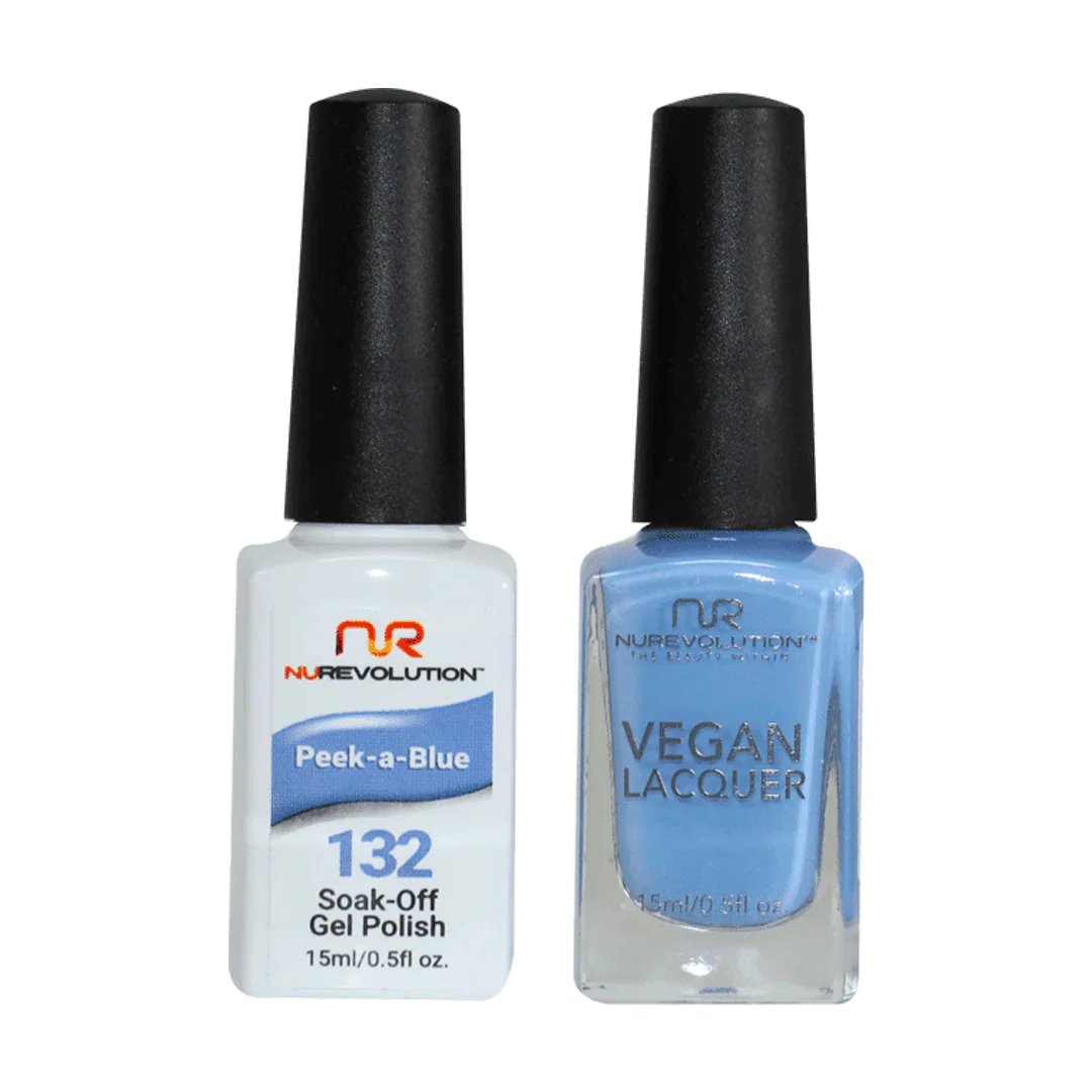 Multi-tone nail gel shades-NuRevolution Trio Duo Gel & Lacquer 132 Peek-a-Blue