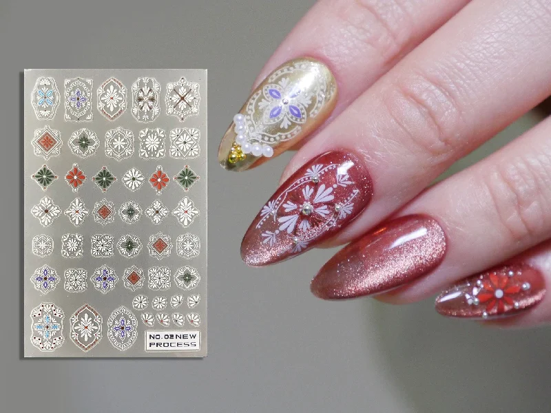 Strengthening nail varnish-Henna White Mehndi FlowerTemplate Sticker for nail art