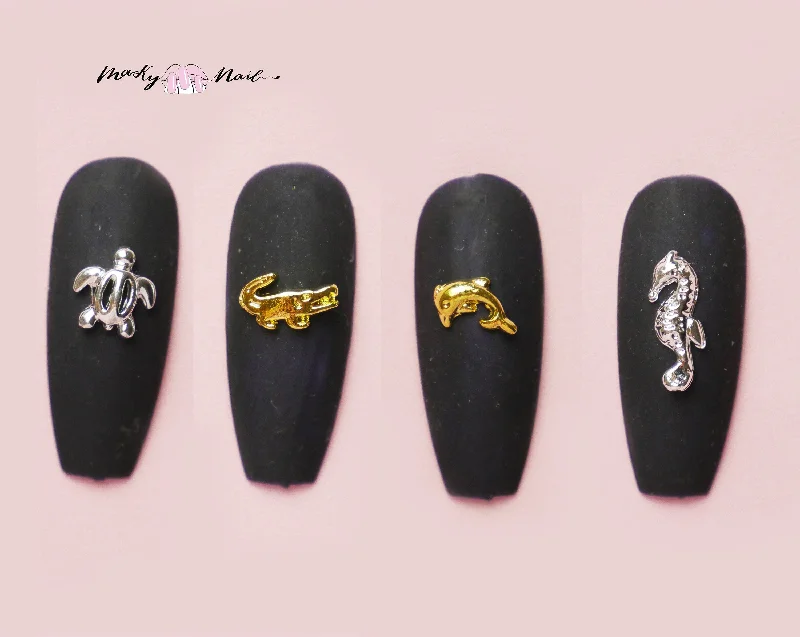 Strong nail adhesive-5 pcs Turtle Dolphin Crocodile Seahorse Nail supply Metallic studs /ocean inspired nail art