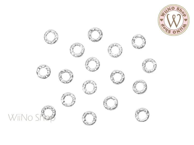 UV-cured gel polish-Silver Round Textured Frame Metal Studs - 10 pcs