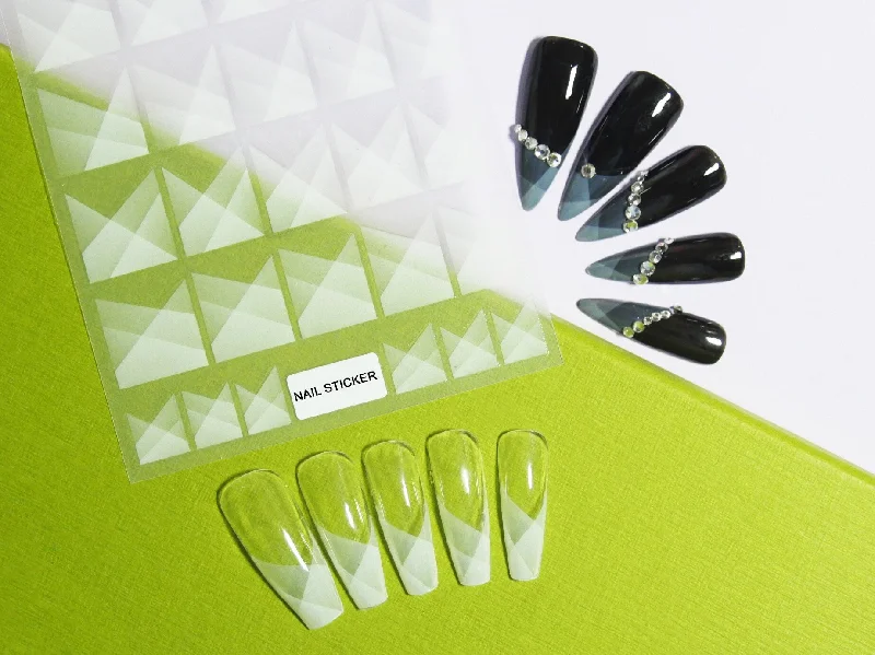 Ombre nail gel polish-Translucent White Superimposed French Tip Nail Art Sticker