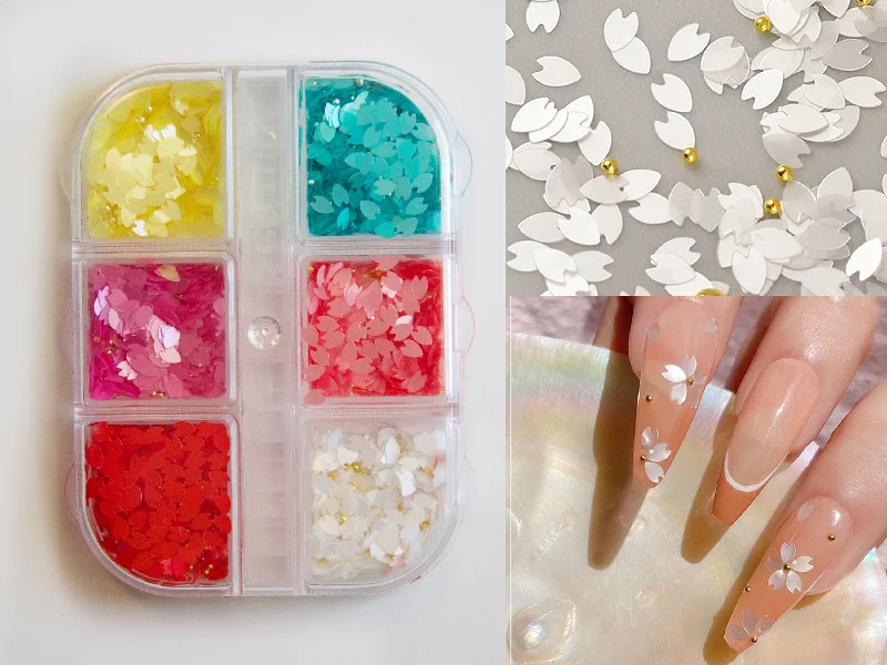 Fast-dry nail top coat-Sakura Flower Petal Chip Nail Decals/ Floral Petals nails Glitter