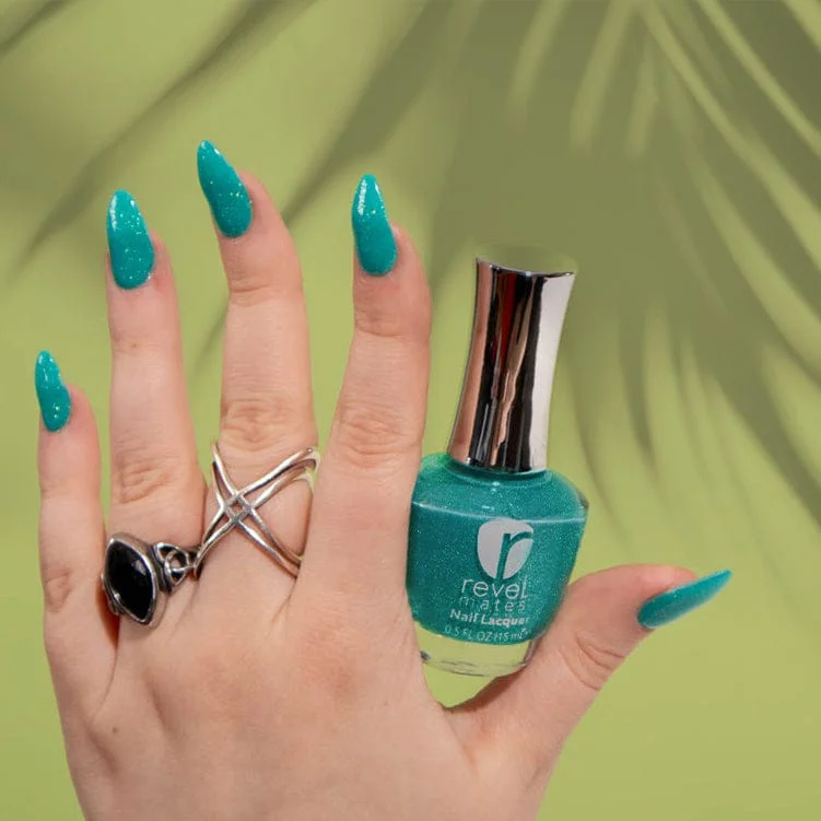 Matte nail gel topper-P1027 Shorebreak Teal Shimmer Nail Polish