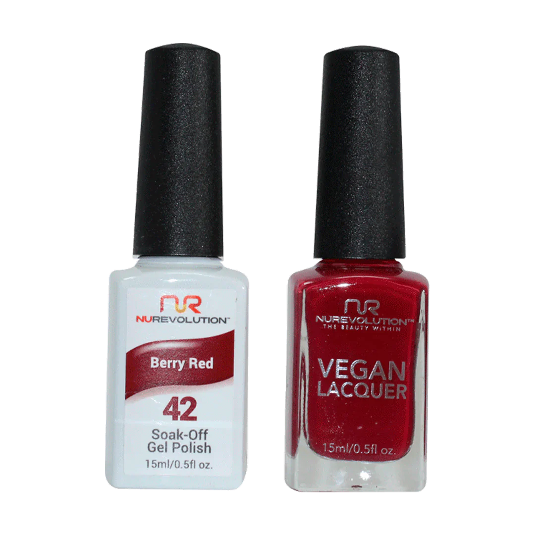 Glittery nail art toppers-NuRevolution Trio Duo Gel & Lacquer 042 Berry Red