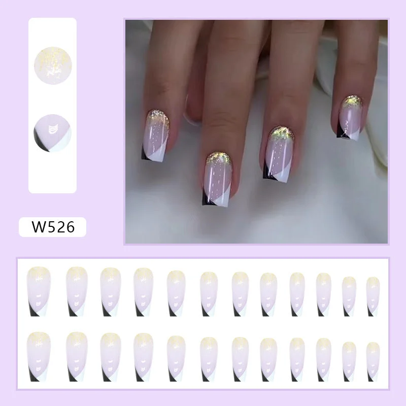 Breathable nail varnish-Wholesale Triangular double spell mandarin duck color French gold powder Nail Stickers