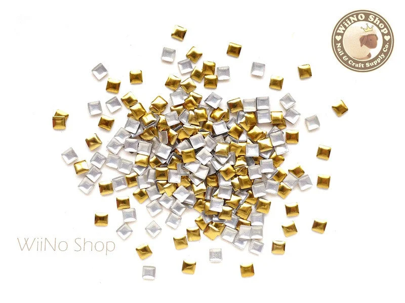 Chrome nail polish topper-3mm Gold Square Metal Studs - 100 pcs