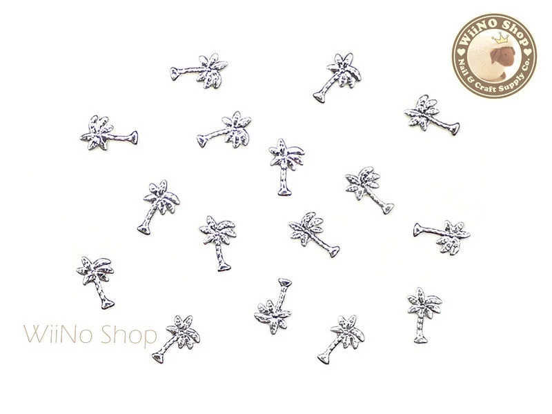 Gel nail polish remover kits-Silver Palm Tree Metal Studs - 10 pcs