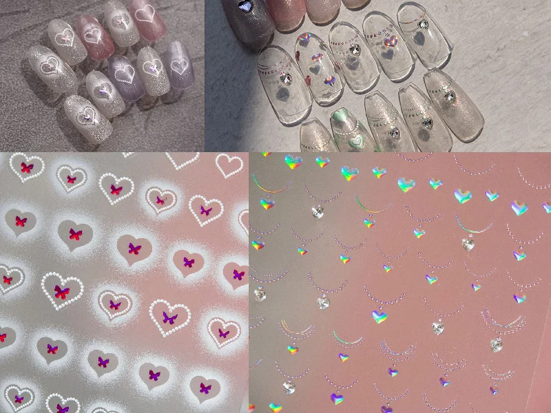 Bright nail polish colors-Heart Chain Bow Tie Gilding Metallic Finish Nail Sticker/Kawaii y2k Sweet love Nail Stickers Self Adhesive Decals