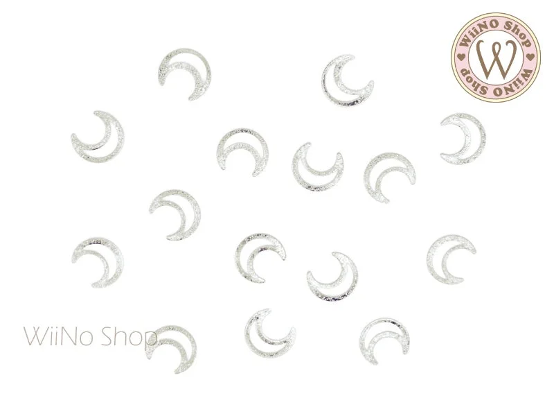 UV-cured nail polish-Silver Textured Hollow Moon Metal Studs - 10 pcs