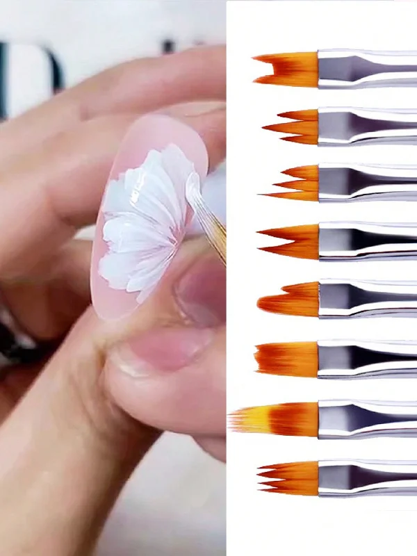 Compact nail holder-8Pcs Acrylic Nail Flower Drawing Brushes