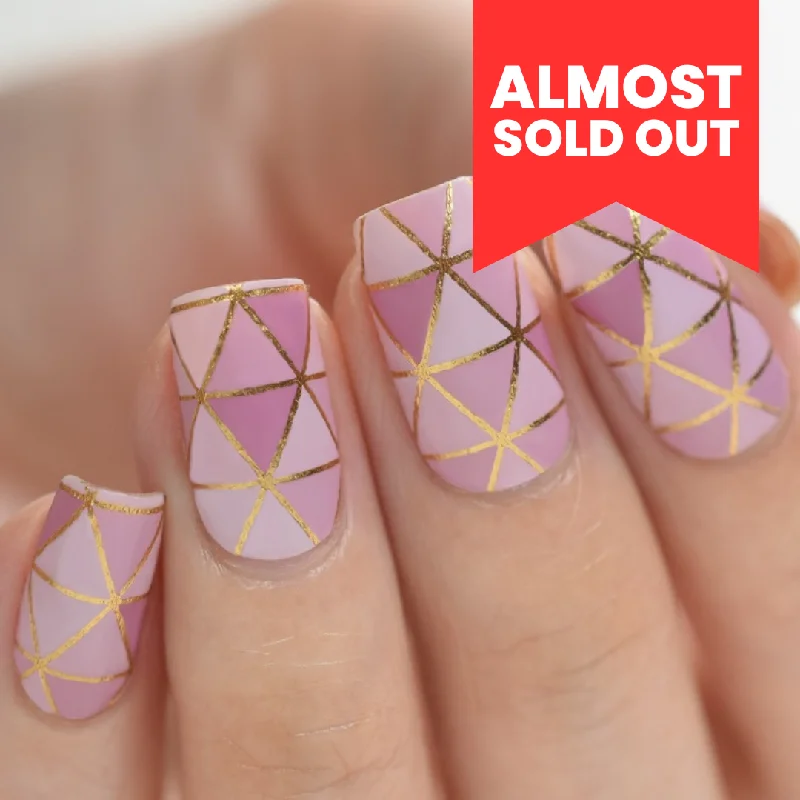 Easy-apply nail dip-Nail Polish Stickers Geometric Pink & Gold