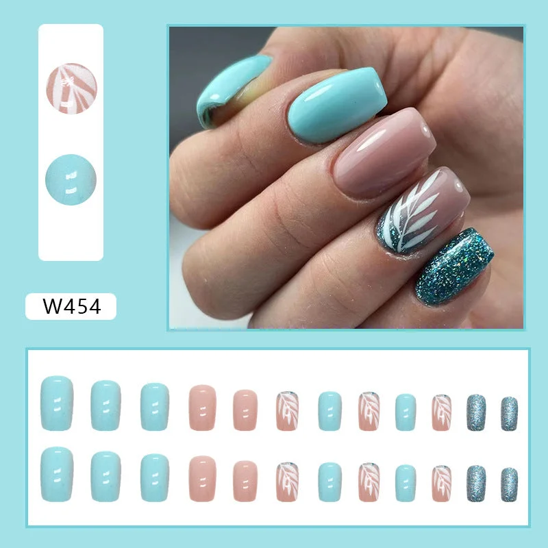 Sparkle nail art accents-Wholesale Natural Lake Green Leaves Pattern Solid Color Nail Stickers