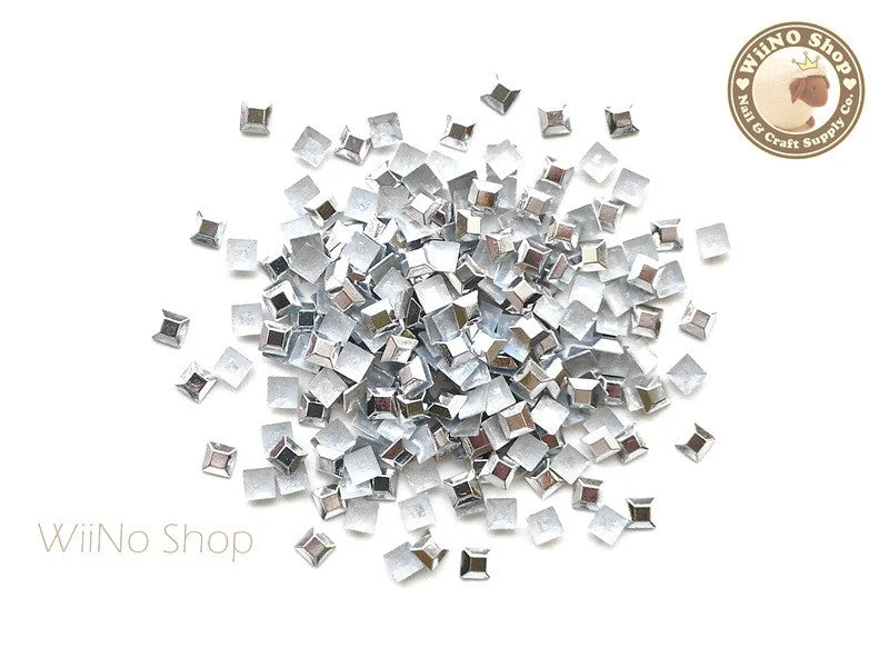 UV-resistant nail polish kits-3mm Silver Square Metal Rhinestuds - 50 pcs