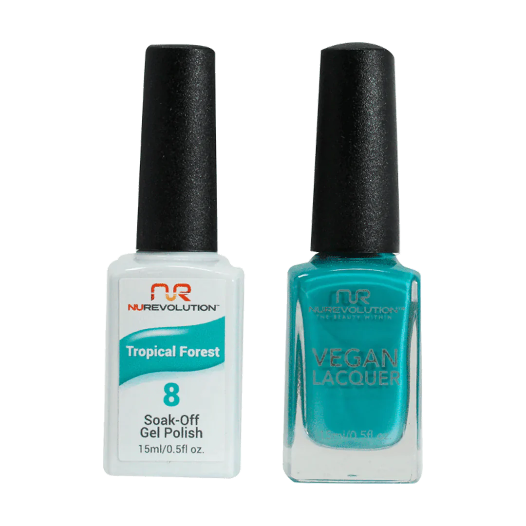 Velvet nail polish finish-NuRevolution Trio Duo Gel & Lacquer 008 Tropical Forest