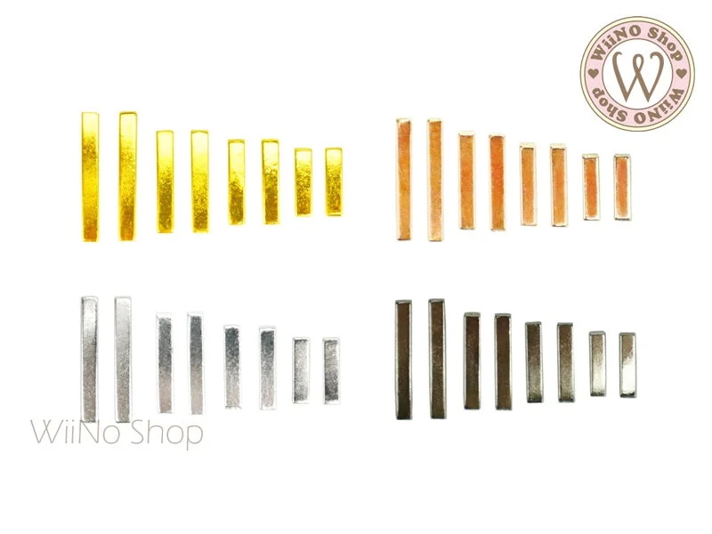 Pastel nail gel tones-Rectangle Bar Metal Decoration - 10 pcs (2x8mm/10mm/12mm/15mm)