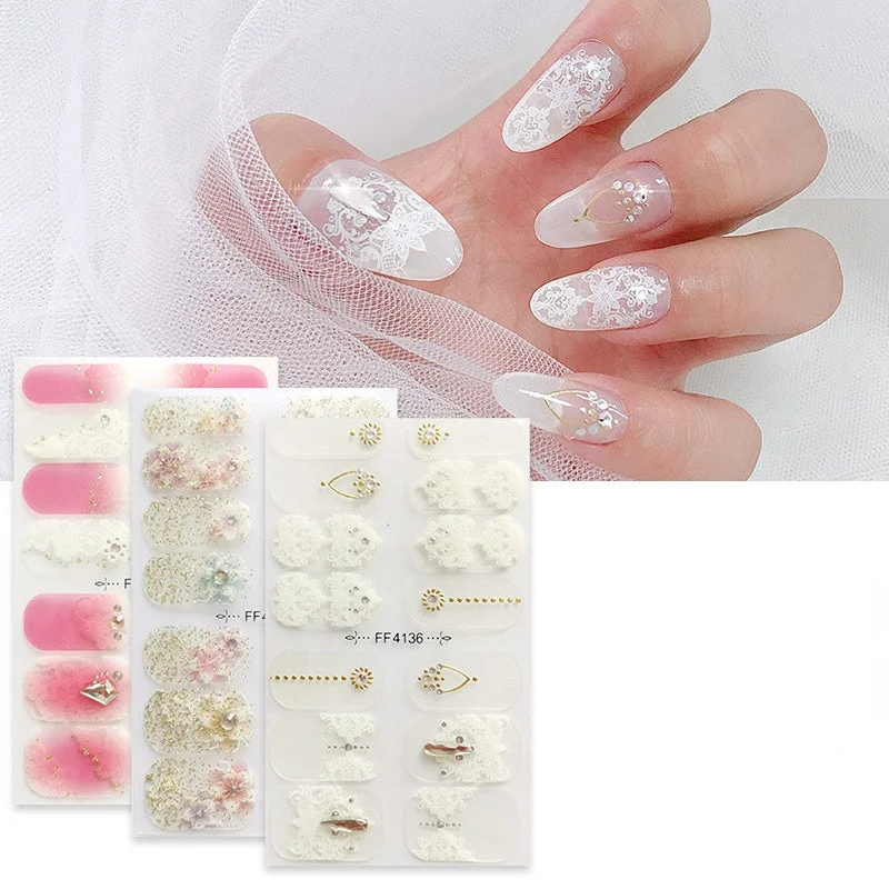 Shimmery nail art decals-Wholesale Plastic 5d Embossed Lace Nail Stickers