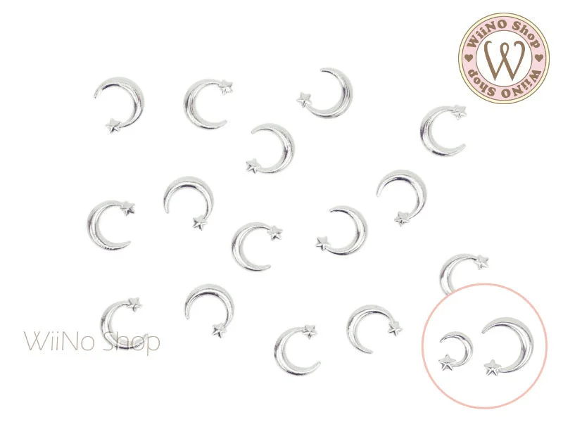 Mirror-effect nail powder-Silver Moon & Star Metal Studs - 10 pcs (5mm/8mm)