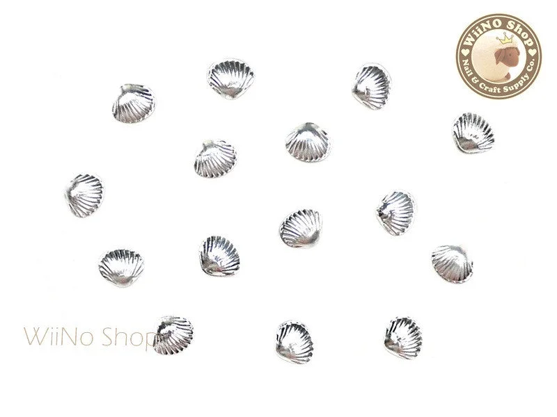 Glitter nail art overlays-5mm Silver Clam Seashell Metal Studs - 10 pcs