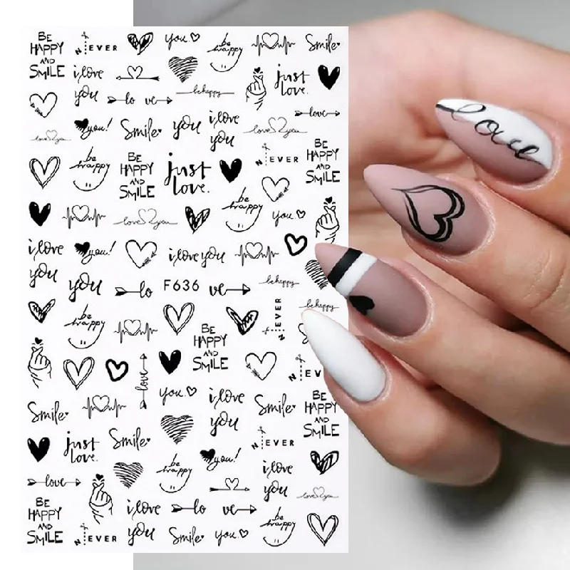 Premium nail dip powder-Wholesale Valentine's Day Heart Letter Plastic Nail Stickers