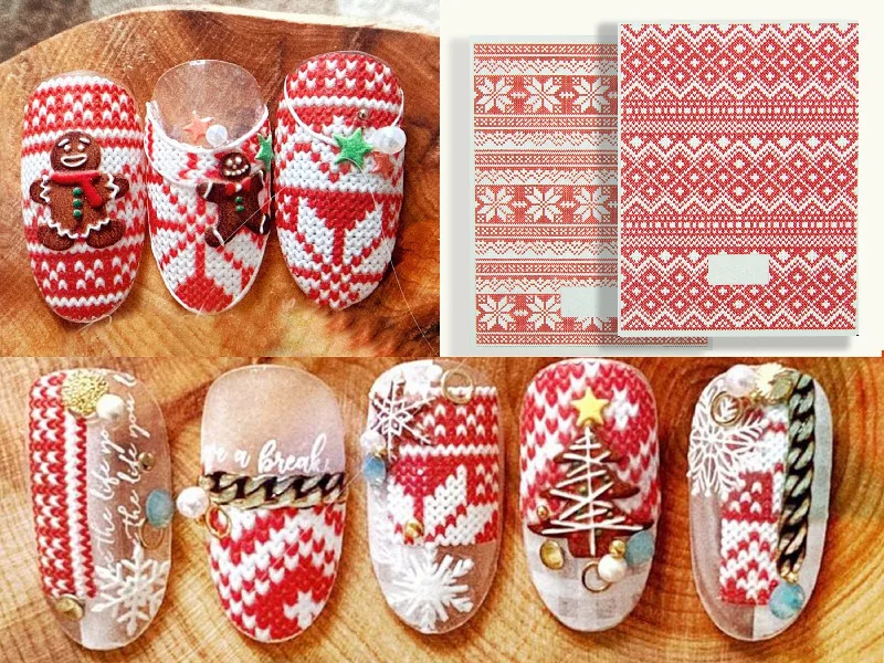 Holographic nail gel-Red Christmas Knitted Sweater Pattern Nail Art Stickers