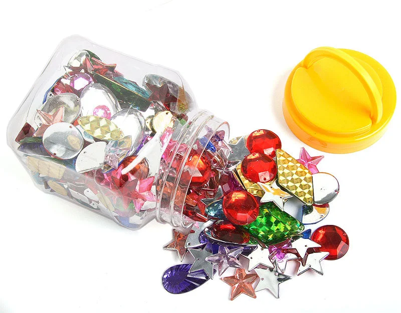 Chrome nail gel finish-Jar - Fancy Acrylic Stones Assorted Sizes & Shapes Approx 250g