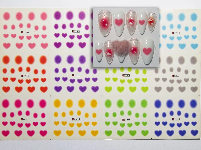 Thermal nail polish-12 sets Radial-gradient Heart & Round Nail Tattoo