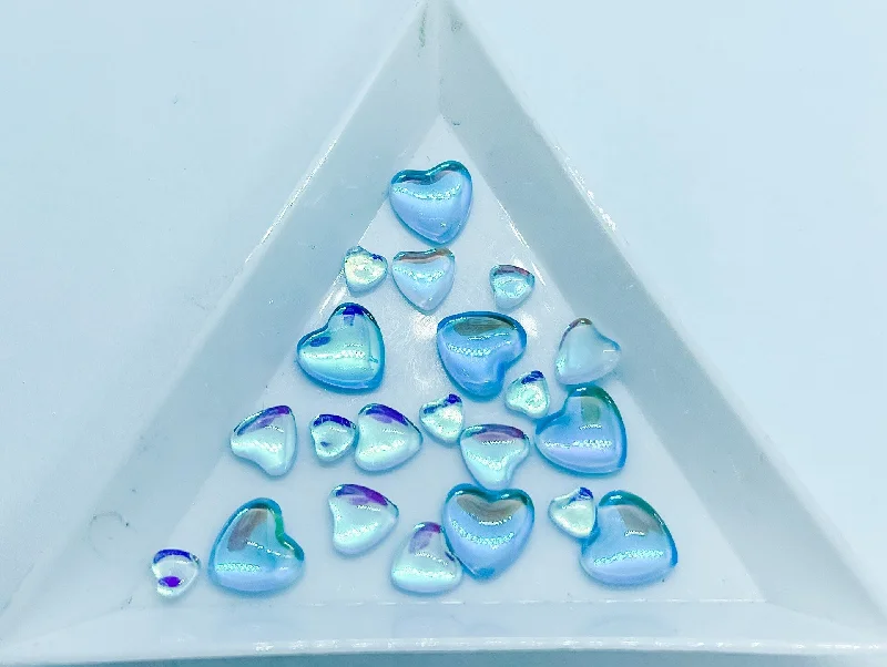 Professional nail acrylic sets-Blue Opal Heart Flatback Rhinestone