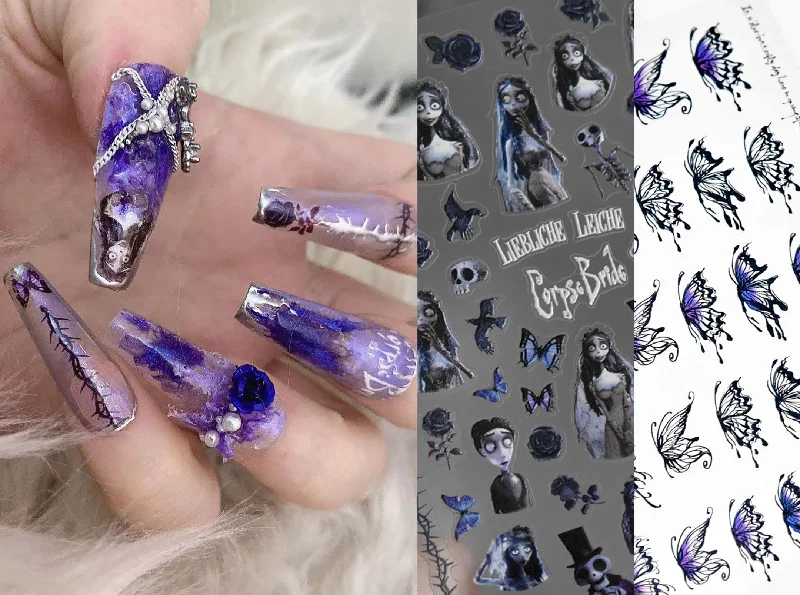 Breathable nail gel top coat-Butterfly Wings Corpse Bride Ultra Thin Nail Sticker Decorative Peel Off Decals for Nails