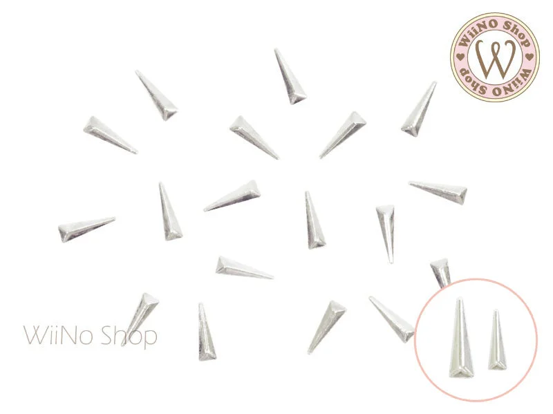 Glitter nail art accents-Silver Skinny Triangle Metal Studs - 20 pcs (2x6mm/2.5x8mm)