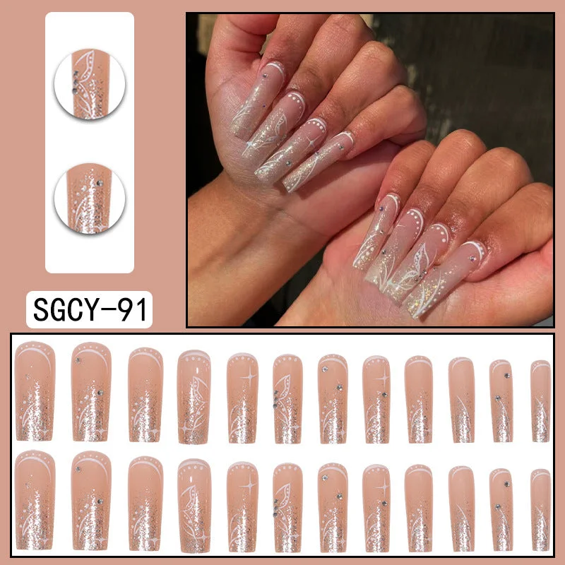 Acetone-free nail remover liquid-Wholesale Plastic Butterfly Diamond Glitter Long Nail Art