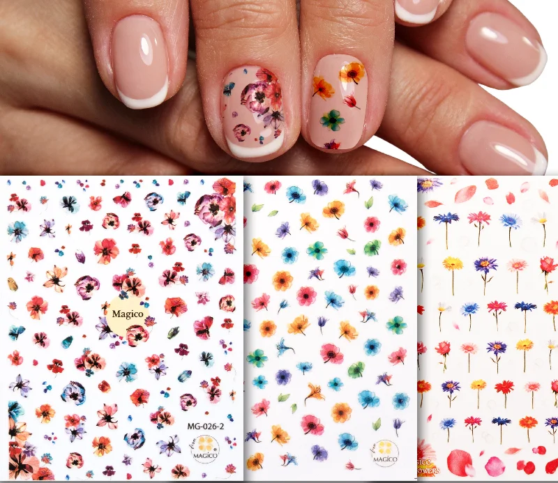 Floral Nail Art Sticker/ Semi-permeable dyed roses DIY Tips peel off Stickers