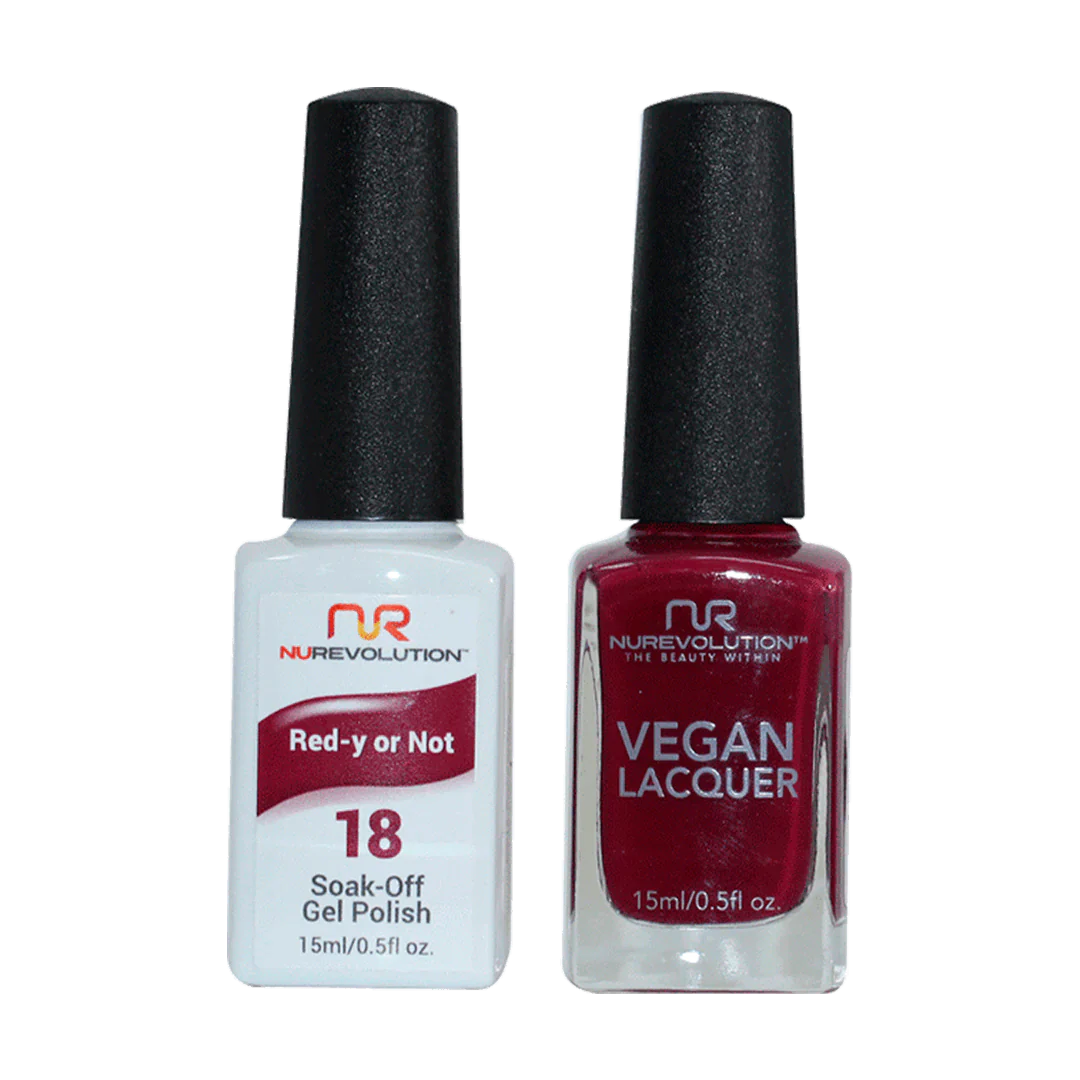 Salon-grade nail acrylic-NuRevolution Trio Duo Gel & Lacquer 018 Red-Y Or Not