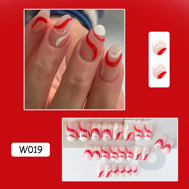 Satin nail gel finish-Wholesale Plastic Red and White Line Wearing Manicure