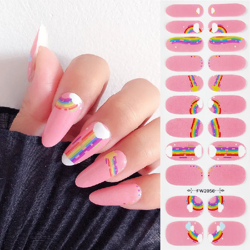 Anti-fade nail top coat-Wholesale Plastic Rainbow Flower Nail Art Stickers