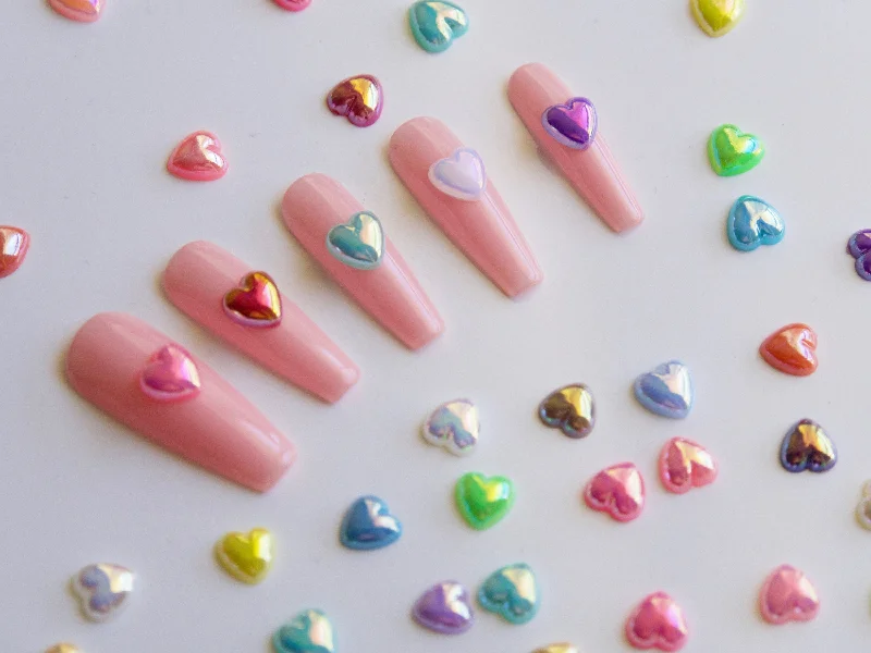 Matte nail gel finish-40pcs Iridescent Pearly Heart Shaped Nail Charms Nails Art Decal/ Polar Light 8mm Pearls Nails Decoration Manicure supply