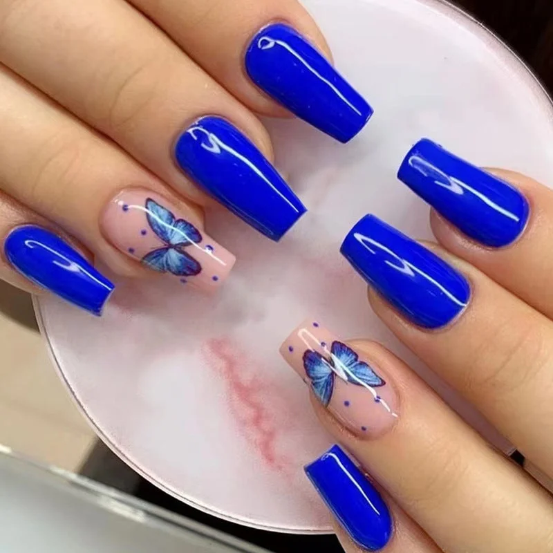 Travel-size nail case-Wholesale Blue Butterfly Cool Sensation Powder Sheer Nail Stickers