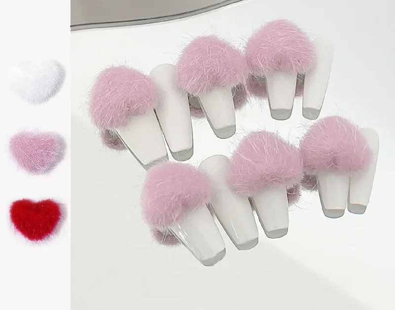 Compact nail organizer-2pcs Heart Pom Poms Nail Decal