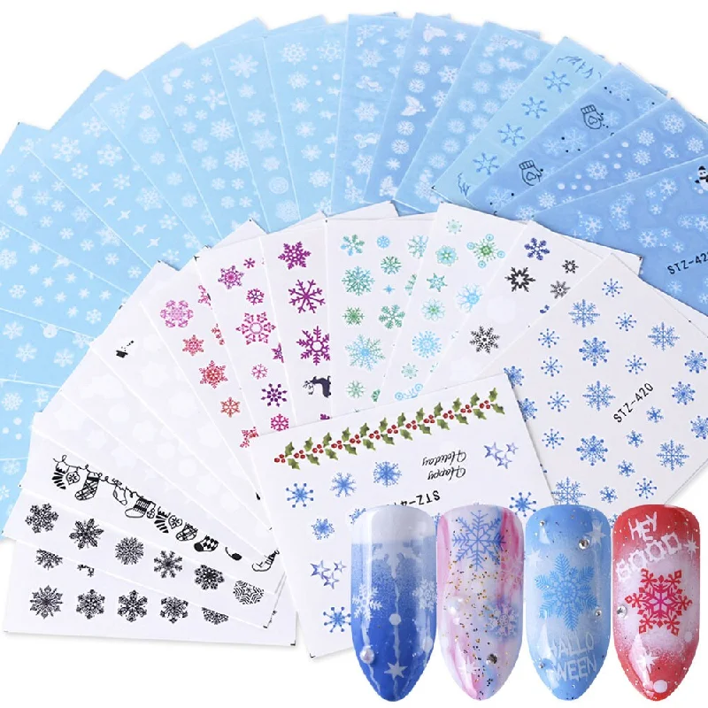 Portable nail storage rack-30 pcs Christmas Snow nail Tattoo sticker