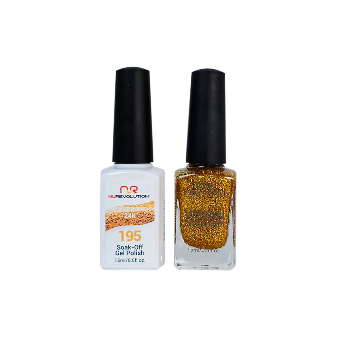 Glitter nail polish finish-NuRevolution Trio Duo Gel & Lacquer 195 24K