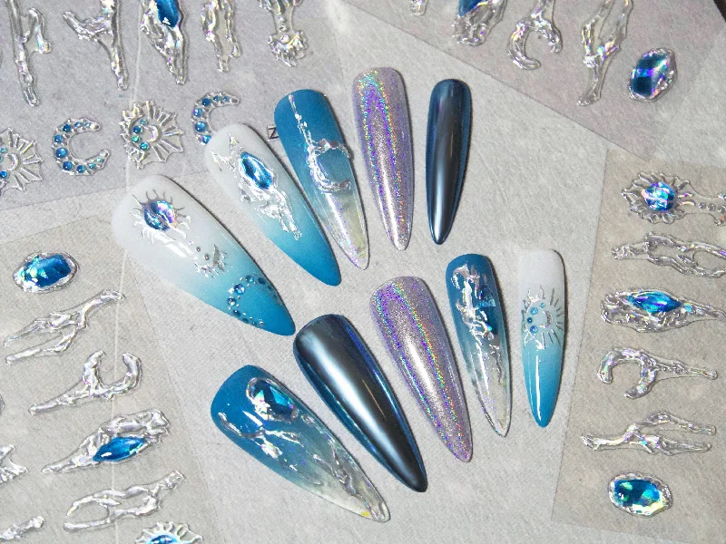 Neon nail gel polish-Blue Gems Jelly Nails Sticker