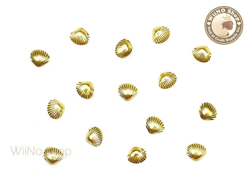 Vibrant nail gel tones-5mm Gold Clam Seashell Metal Studs - 10 pcs