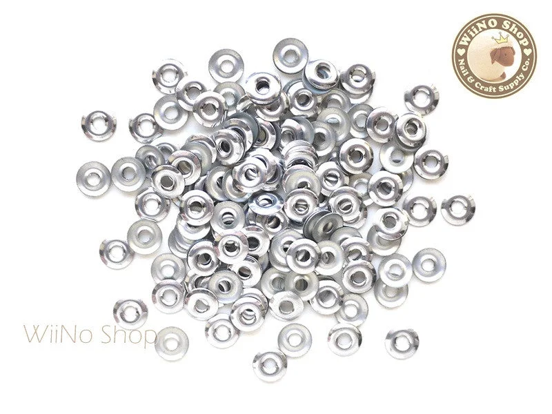 Strong nail dip powder-6mm Silver Circle Ring Metal Studs - 50 pcs