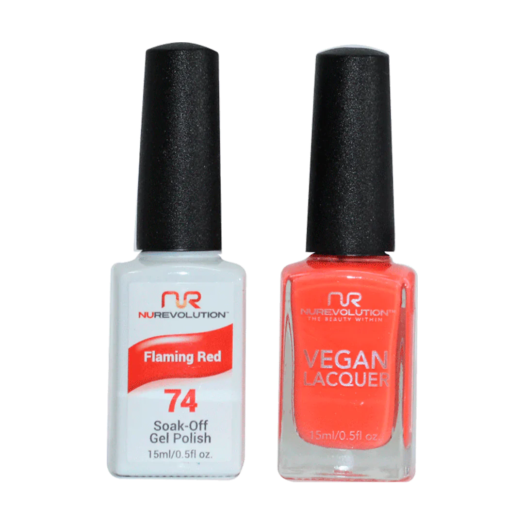 Protective nail top coat-NuRevolution Trio Duo Gel & Lacquer 074 Flaming Red