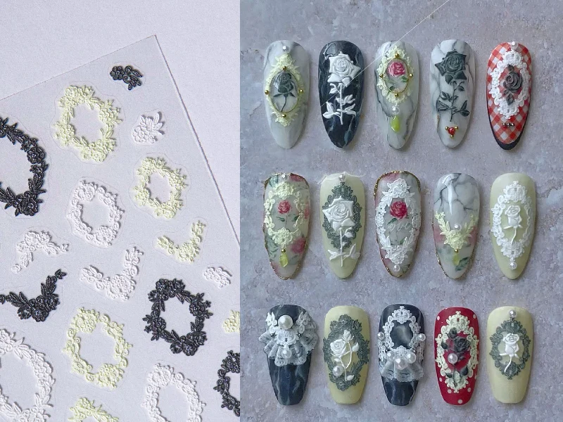 Quick-dry nail sealant-Micro-engraved Lace Photo Frame Sticker Nail Art